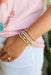 Willa Bracelet Set in white, set of 5 bracelets, turquoise, white and gold beads, pull on styling