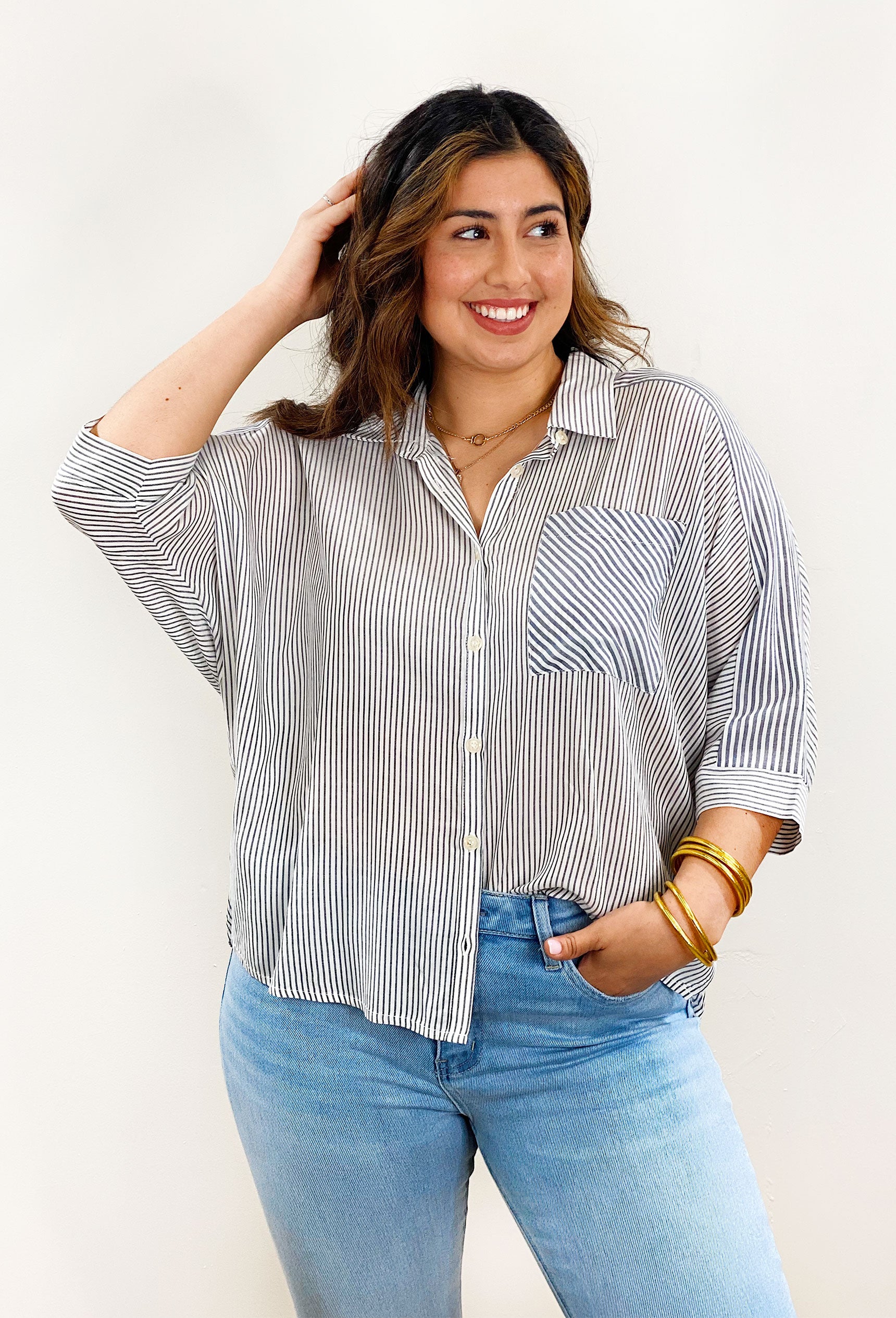 Without Regrets Striped Button Up Top, striped button up top 