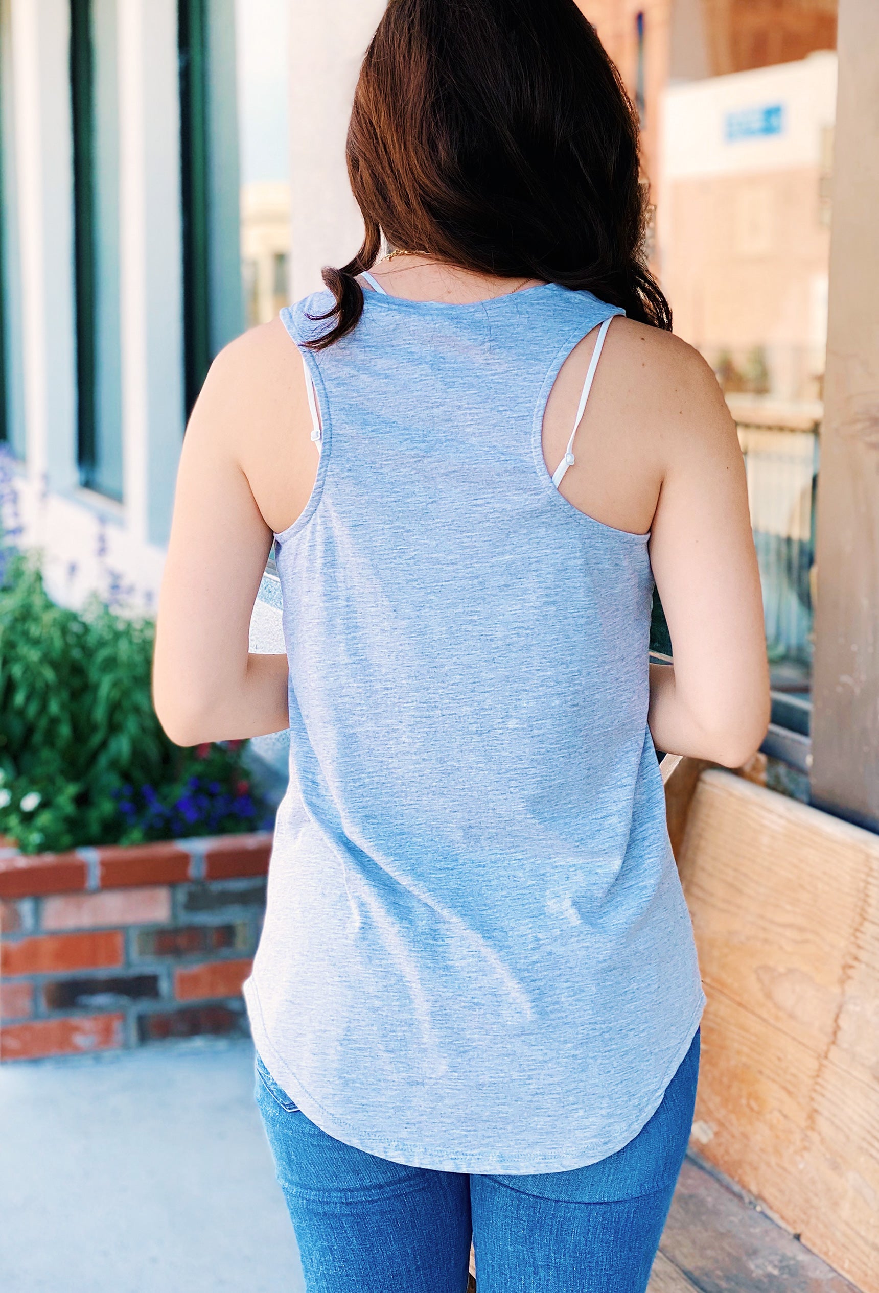 Z SUPPLY Pocket Racer Tank in Heather Gray, gray racer back tank top with a pocket