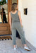 Z SUPPLY Easy Going Jumpsuit in Dusty Olive, tank top jumpsuit with tie around the waist