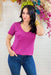 Z SUPPLY Pocket Tee in Berry, berry colored tee, front pocket, v-neck detail