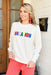 Z SUPPLY Vacation Sweatshirt, cream pullover with "vacation" patches in different colors