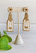 Pop the Bubbly Beaded Earrings, beaded earrings in the shape of a champagne bottle, cream and gold beads