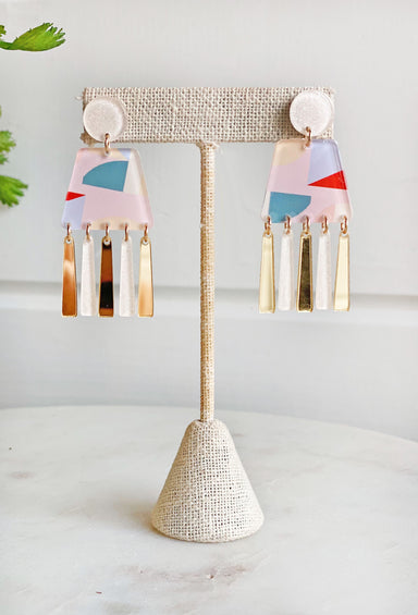 Set The Tone Earrings, fringe earrings with abstract acrylic design