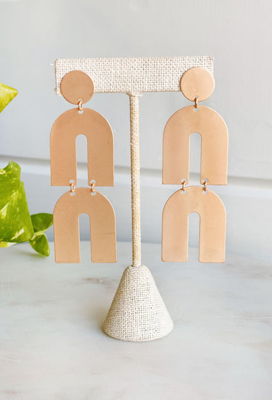 Uptown Girl Earrings in Gold, gold arch earrings stacked on top, post back